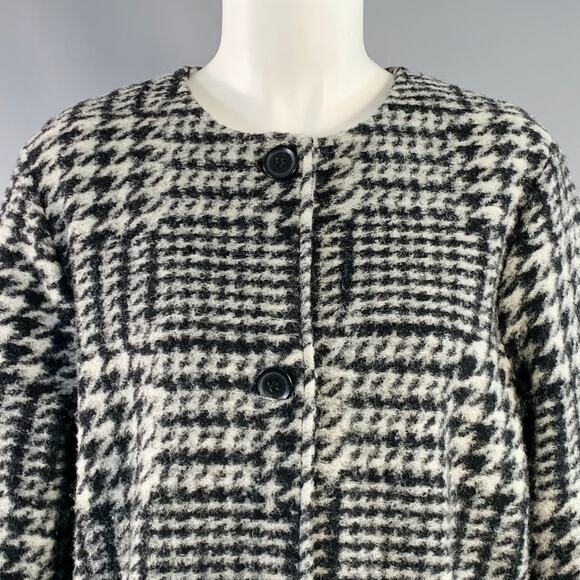NANETTE LEPORE Size M Grey Black Wool Blend Houndstooth Collarless Coat - Picture 2 of 9